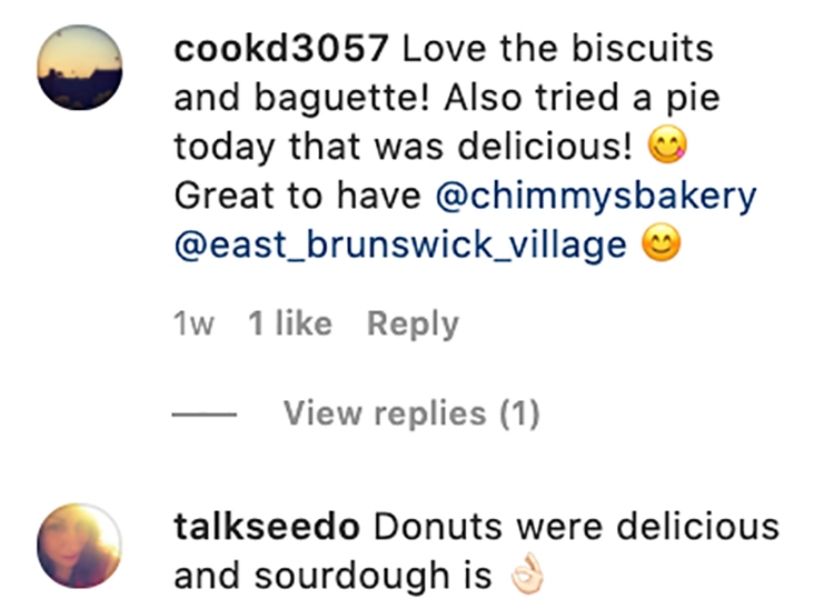 screenshot of a review of chimmys bakery