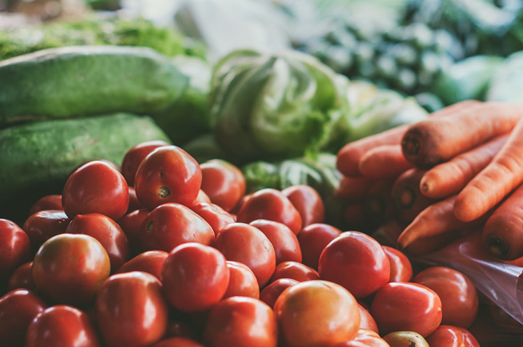 groups of vegetables piled together