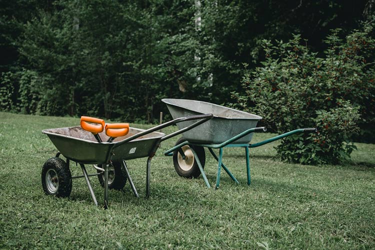 two wheelbarrows sitting outside