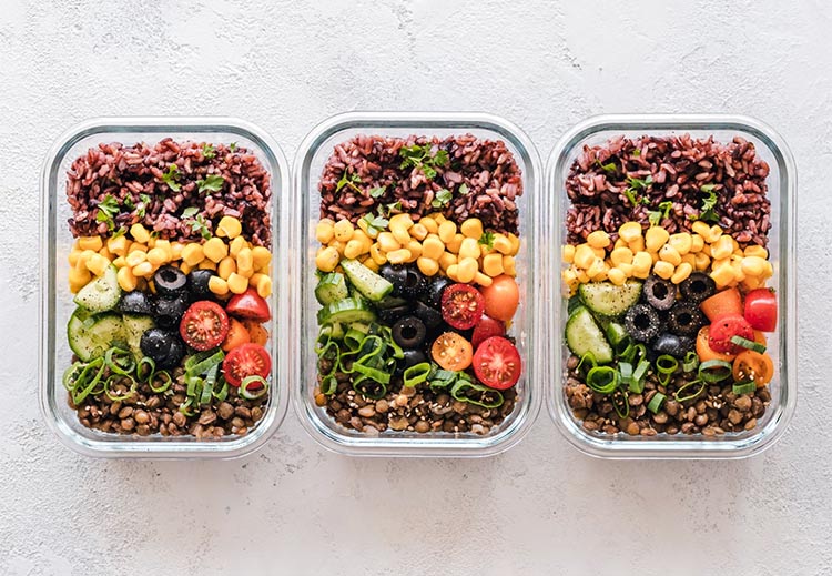Food in food storage containers