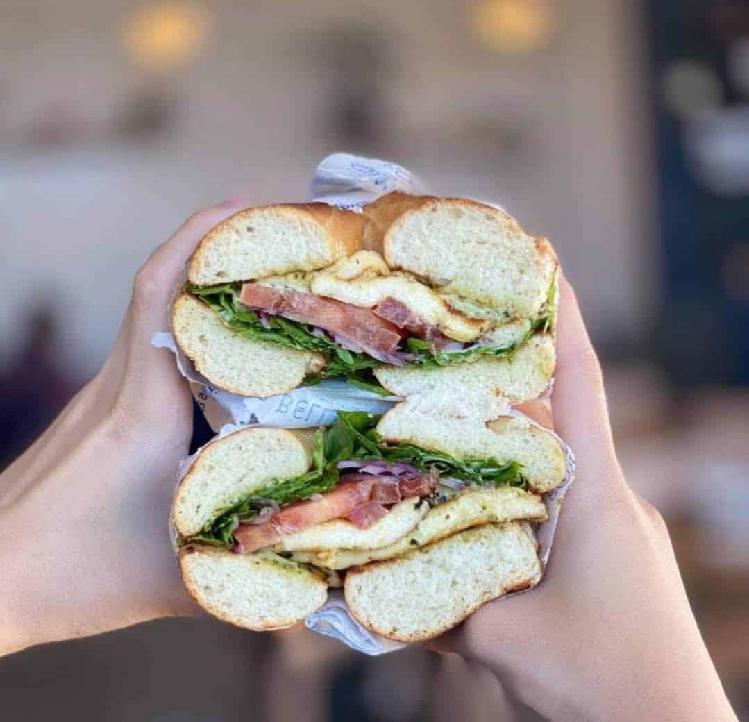 a close up photo of a bagel